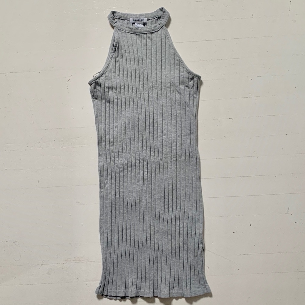 Nasty Gal Rib-Knit High Neck Dress Heather Grey